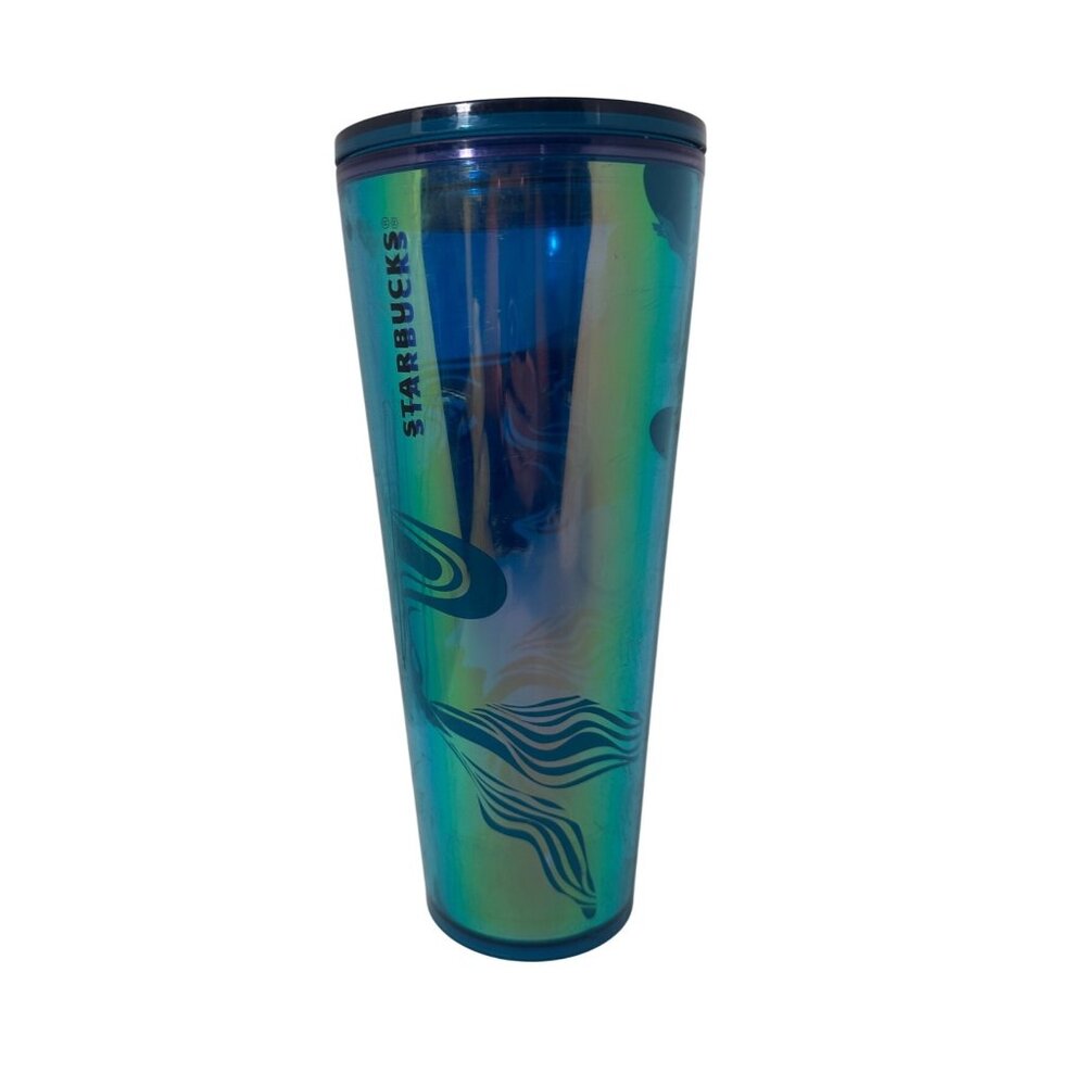 Starbucks 24 Oz Iridescent Blue Tumbler Ocean-Inspired Design Plastice Cup